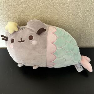 Gund Pusheen Mermaid w/Star Plush Stuffed Animal Cat Green Pink Grey 13”